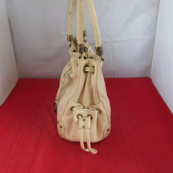 MICHAEL KORS LEATHER DRAWSTRING SATCHEL - Light Beige #1 - Picture 6 of 14